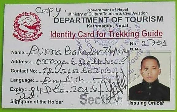 Purna trekking guide license